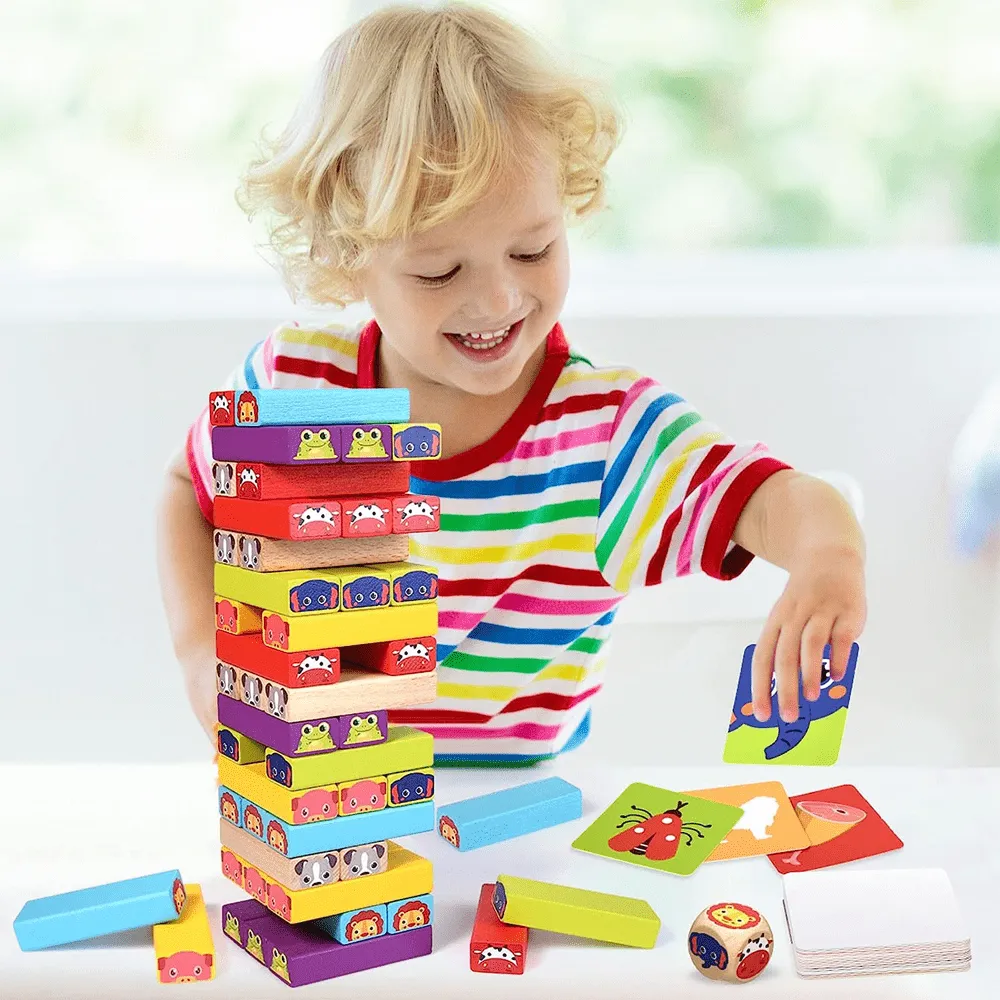 Wooden Building Blocks With Animal Flash Cards