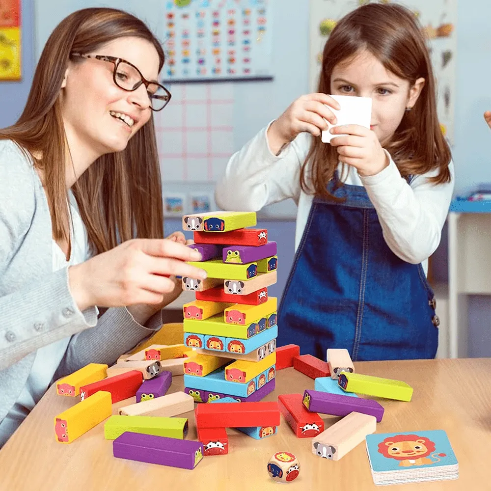 Wooden Building Blocks With Animal Flash Cards