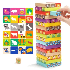 Wooden Building Blocks With Animal Flash Cards