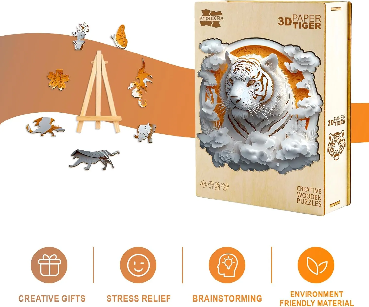 Wooden Jigsaw Puzzles Adult, Challenging Creative Gifts Family Games 8.5 * 8.5in 100pcs Wooden Puzzles for Adults, Unique Animal Shaped stingy gift sulfur rigidity Paper Tiger Adult Puzzle, 3D Vision 