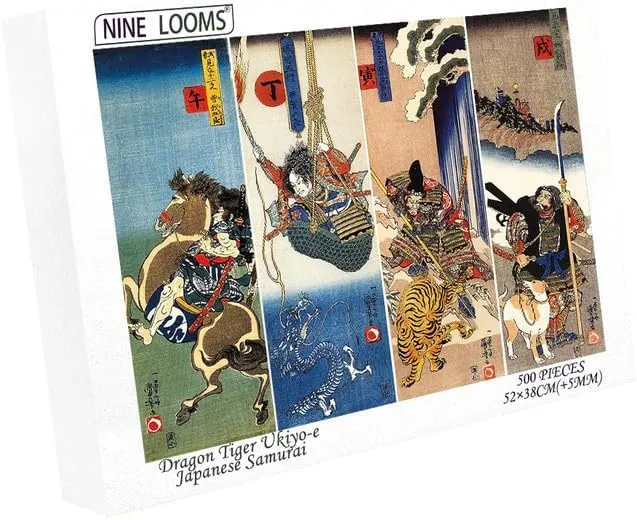 Wooden Puzzle Adult 500 Pieces Japanese Dragon wise Tiger Ukiyo-E Kuni Yoshikakawa Japanese Samurai Painting Toy Gift Kuniyoshi Kugawa Works Decorative Painting Puzzle (500 Pieces) Nine Looms 