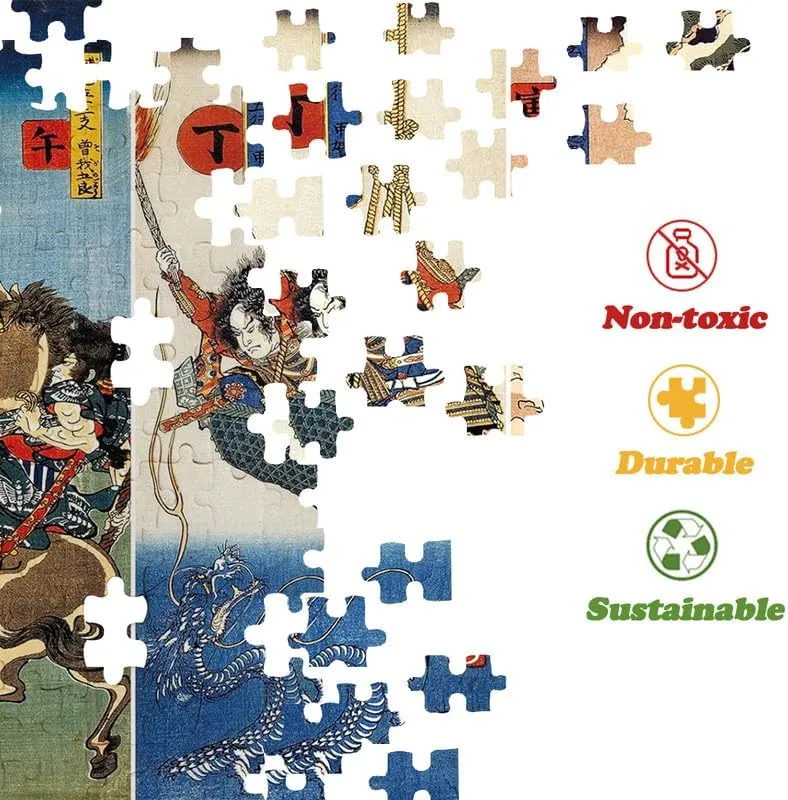 Wooden Puzzle Adult 500 Pieces Japanese Dragon wise Tiger Ukiyo-E Kuni Yoshikakawa Japanese Samurai Painting Toy Gift Kuniyoshi Kugawa Works Decorative Painting Puzzle (500 Pieces) Nine Looms 