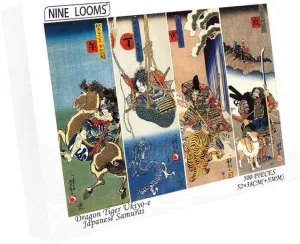 Wooden Puzzle Adult 500 Pieces Japanese Dragon wise Tiger Ukiyo-E Kuni Yoshikakawa Japanese Samurai Painting Toy Gift Kuniyoshi Kugawa Works Decorative Painting Puzzle (500 Pieces) Nine Looms 