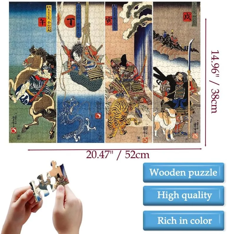 Wooden Puzzle Adult 500 Pieces Japanese Dragon wise Tiger Ukiyo-E Kuni Yoshikakawa Japanese Samurai Painting Toy Gift Kuniyoshi Kugawa Works Decorative Painting Puzzle (500 Pieces) Nine Looms 