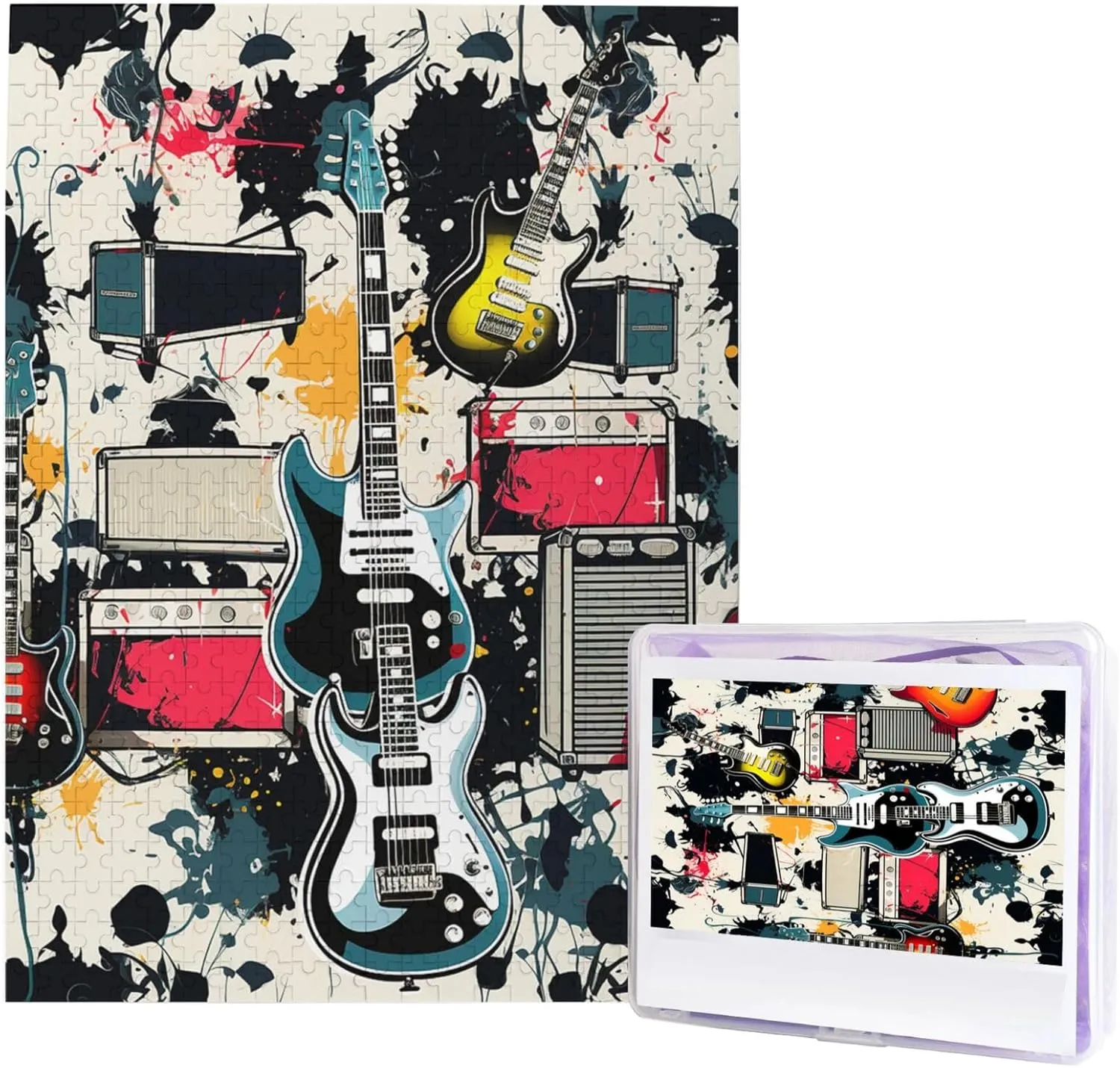 Wooden Puzzle Unique Picture Puzzles for Birthday Party Gift 20.4" x 15 500 Piece Jigsaw Puzzles for Adults mess reliever crowd eighty - Rock Music Pattern Puzzle - Challenging Puzzle 