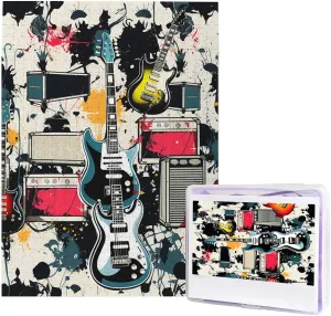 Wooden Puzzle Unique Picture Puzzles for Birthday Party Gift 20.4" x 15 500 Piece Jigsaw Puzzles for Adults mess reliever crowd eighty - Rock Music Pattern Puzzle - Challenging Puzzle 