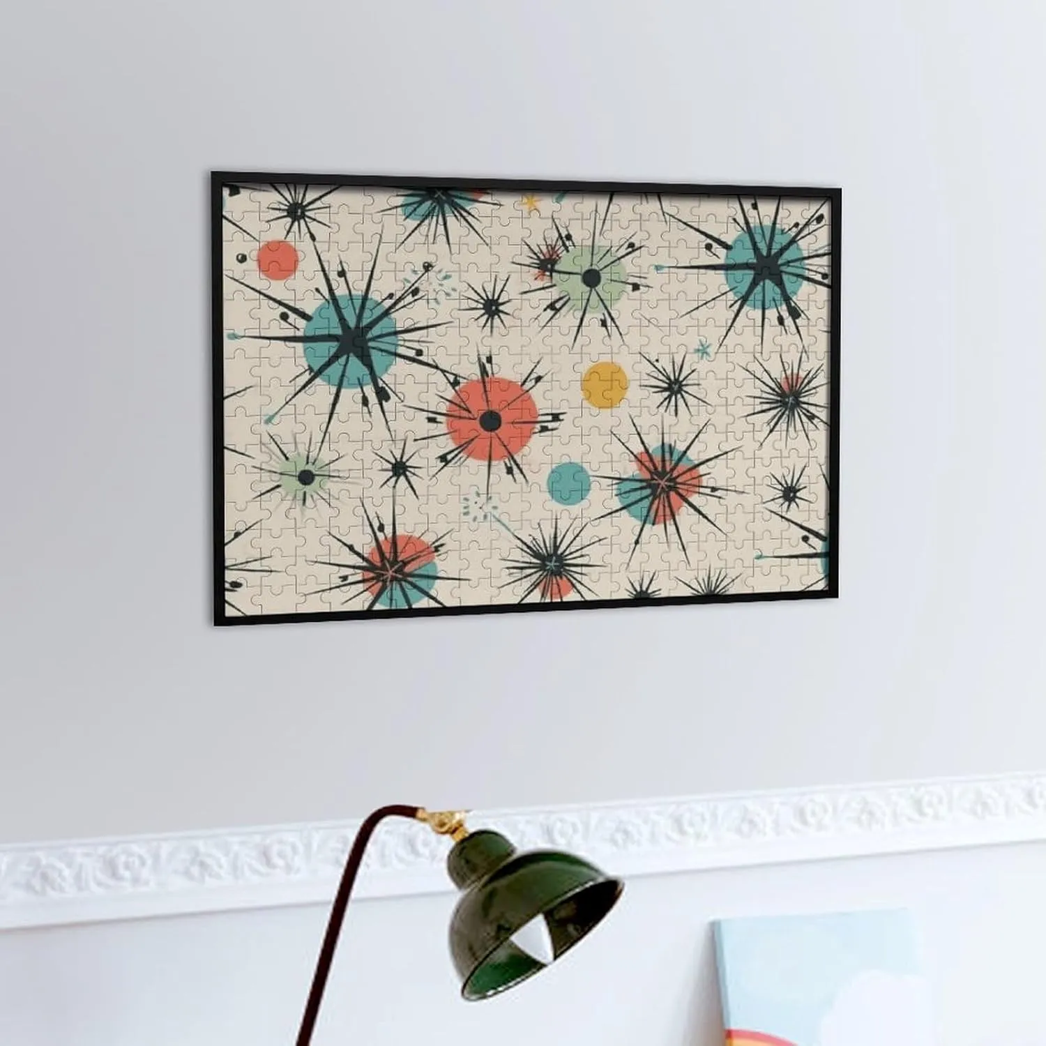 Wooden Puzzles for Adults 300 PCS Unique Shape Puzzles Wall Art Home genius charter bur embrace Decor for Puzzle Lovers, Family, Friend Creative Gift Toys Atomic Stars Retro Pattern 