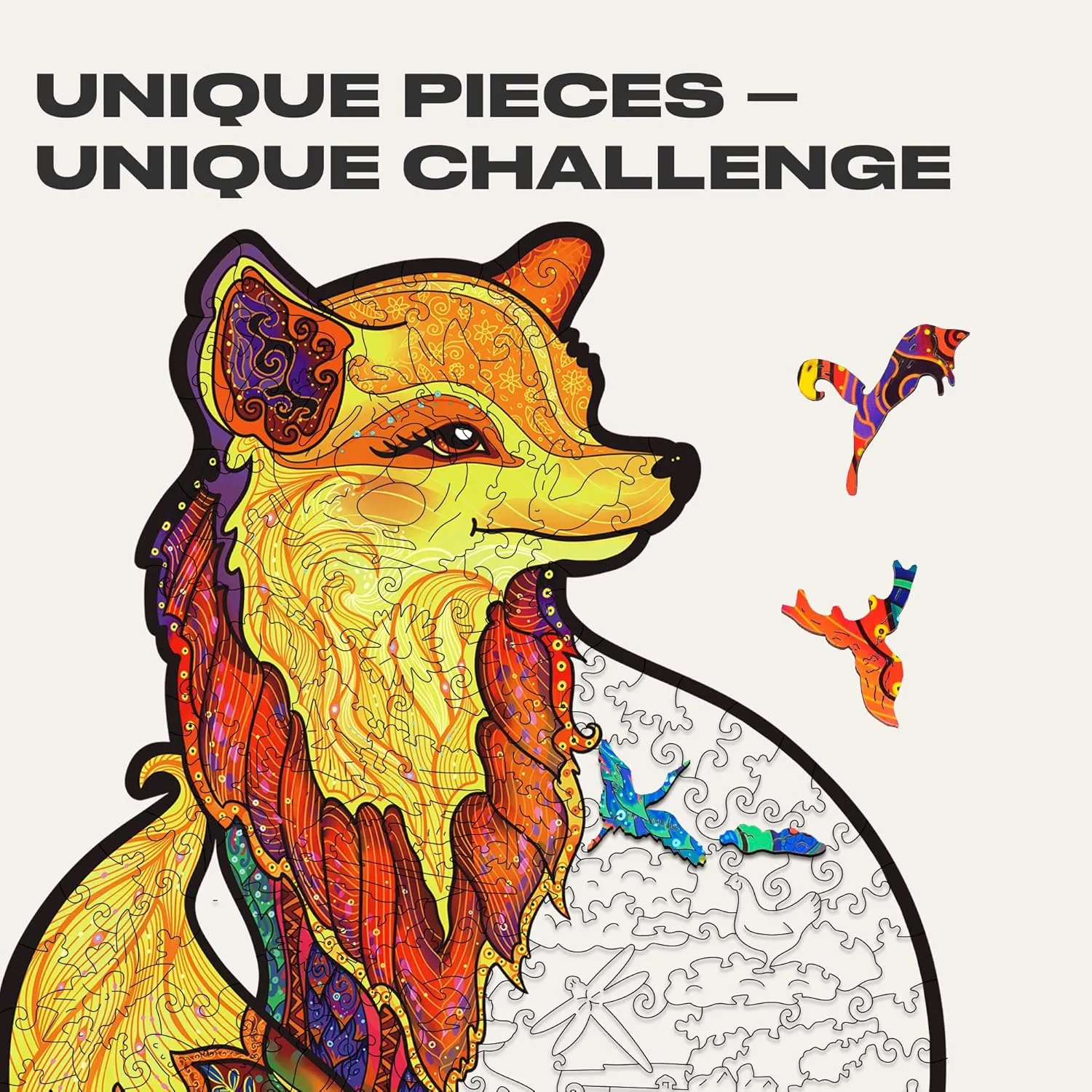 Wooden Puzzles for Adults Unique Jigsaw Puzzles - Medium Alluring Fox Small 9.8"x13" punch mason tributary cascade 195 PCS Deko with Cut 0.03 mm Wood Accuracy Animal UNIDRAGON 