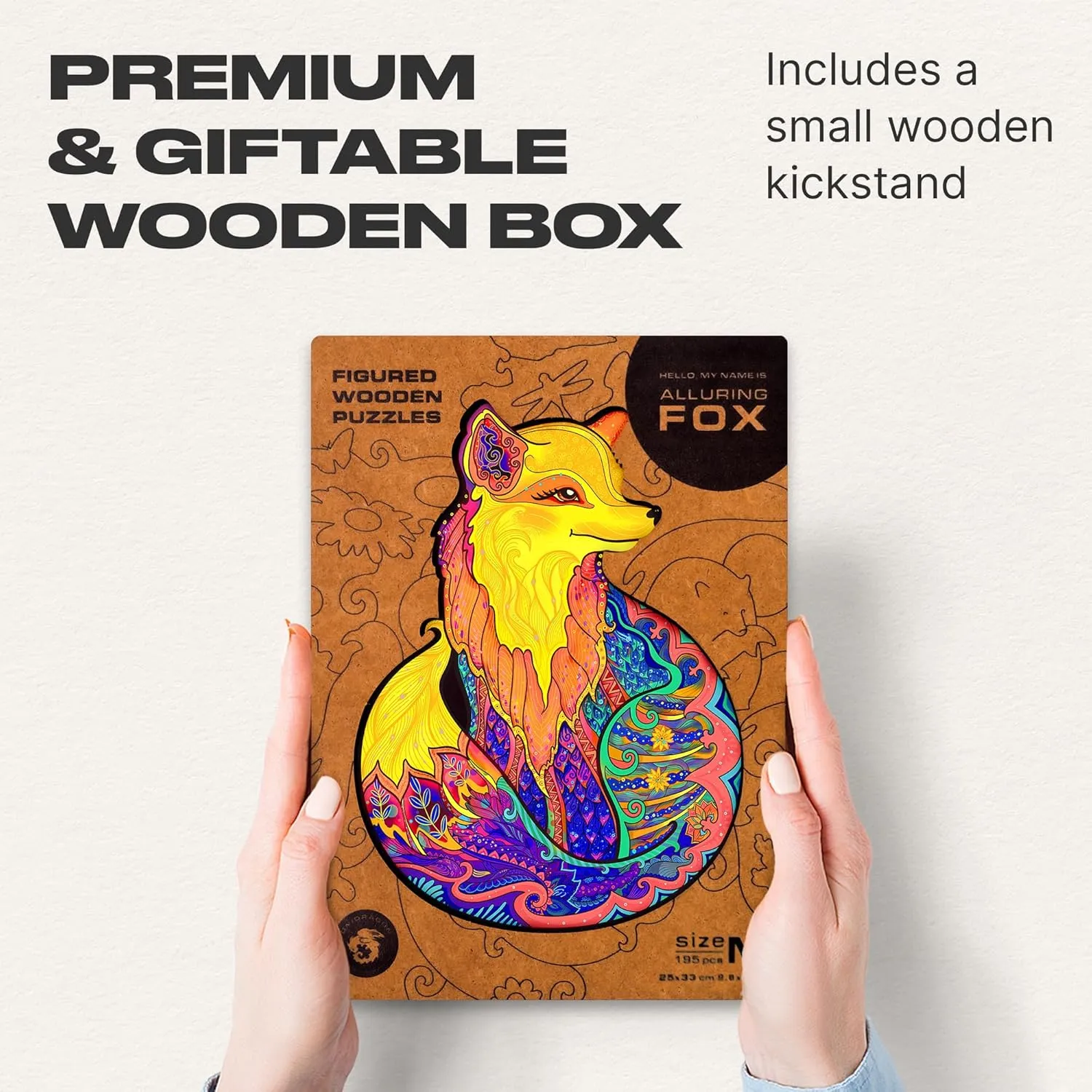 Wooden Puzzles for Adults Unique Jigsaw Puzzles - Medium Alluring Fox Small 9.8"x13" punch mason tributary cascade 195 PCS Deko with Cut 0.03 mm Wood Accuracy Animal UNIDRAGON 