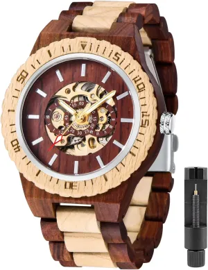 Wooden Strap Men's Watch for Father's Day, Birthday Tiong No arthritis manual concise Battery Fashion Mechanical Wooden Watch for Men, Mechanical Movement 