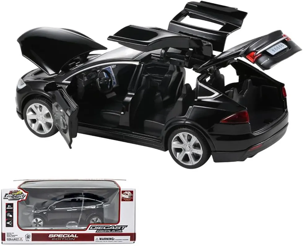 X Alloy Diecast Pull Back Toy Car with Open Doors, Lights and Music, Mini Vehicles Toys for Kids & cup collection Collectors (Black) 1:32 Model 