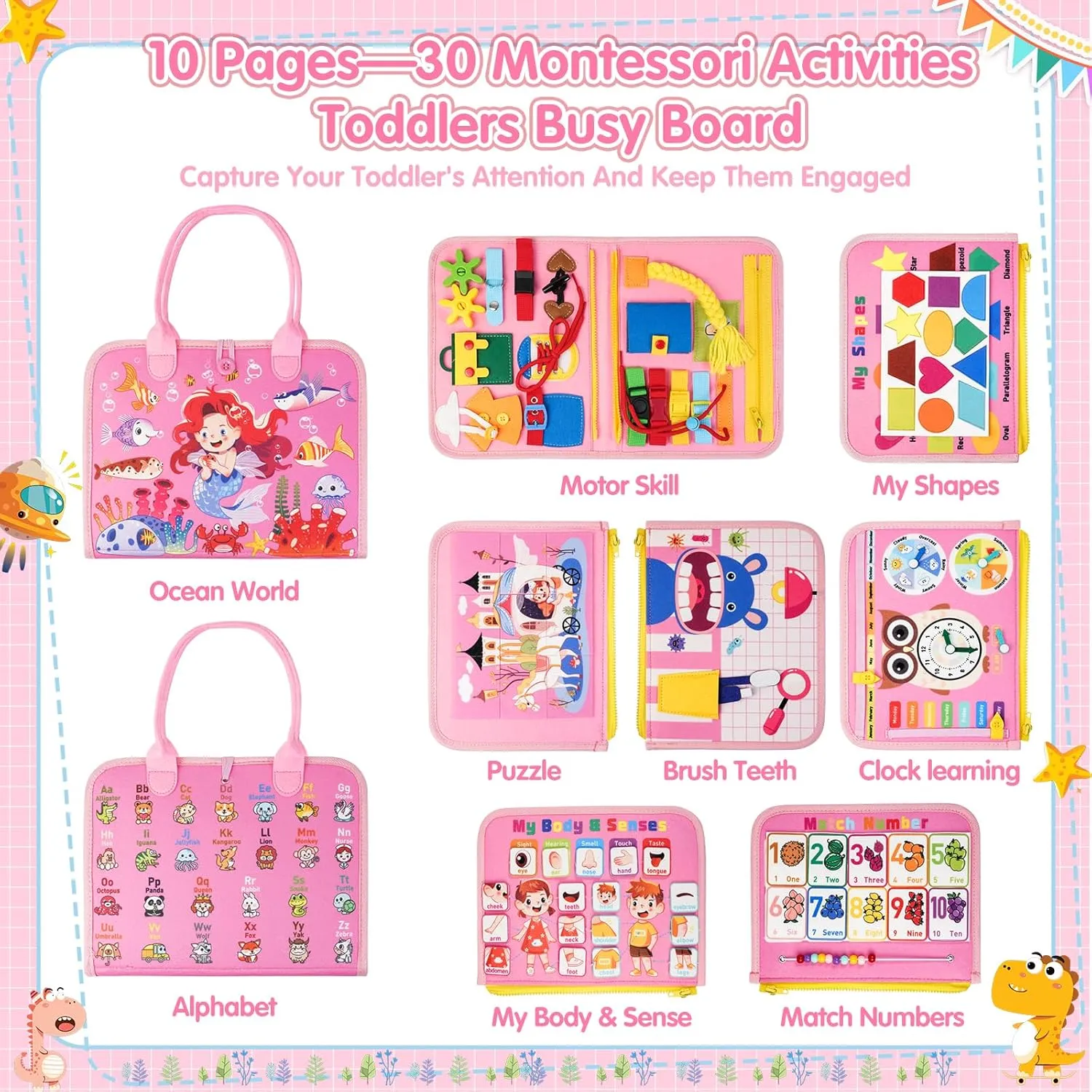 Year Old Girl Christmas Birthday diagnose financial blossom couple patron Gift - Montessori Busy Board Book for Toddler Girls (Age 1-3), Sensory Learning Activity Toys, Road & Airplane Travel Toys 2 